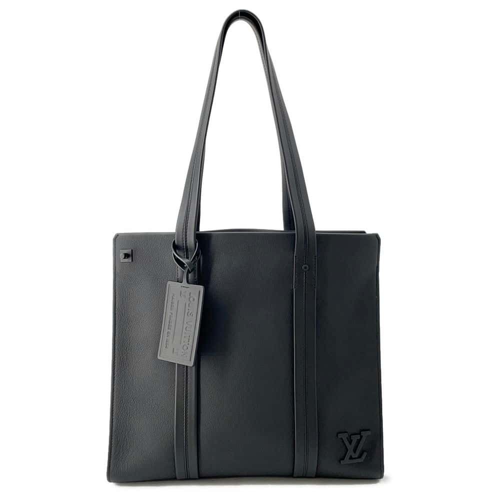 Louis Vuitton Grained Leather Tote Bag Black LV Aerograe